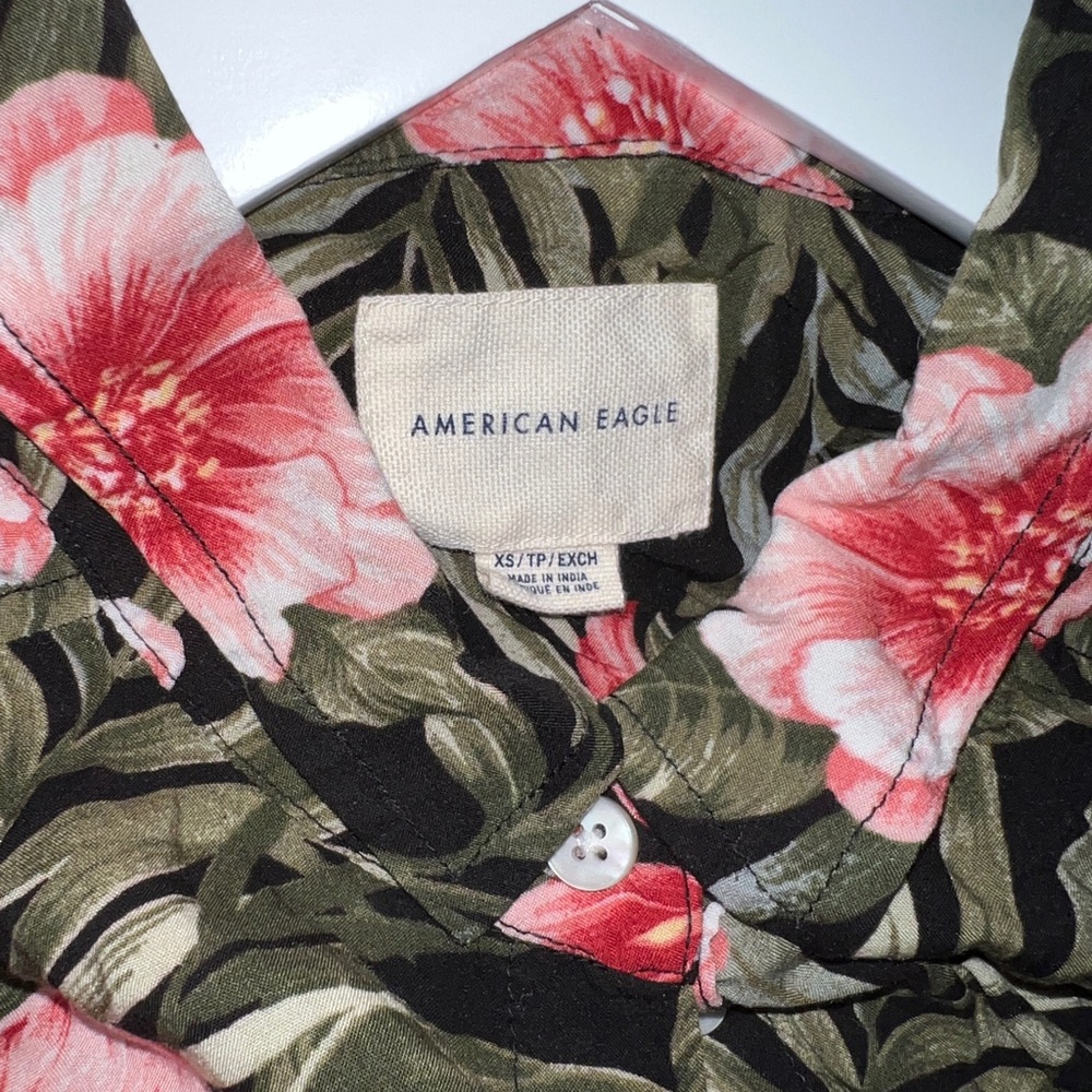 AE Floral Button Up Crop Top With Tie Bottom